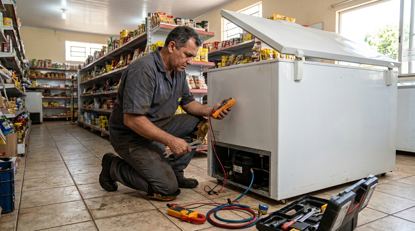 Substituição de termostato de freezer em visita técnica em Montes Claros‑MG